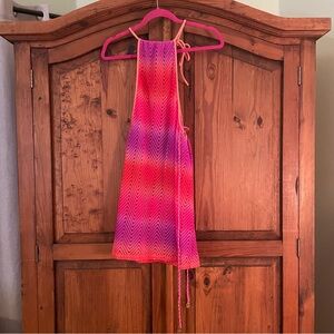 Juli Fama multi color chevron crochet style cover up